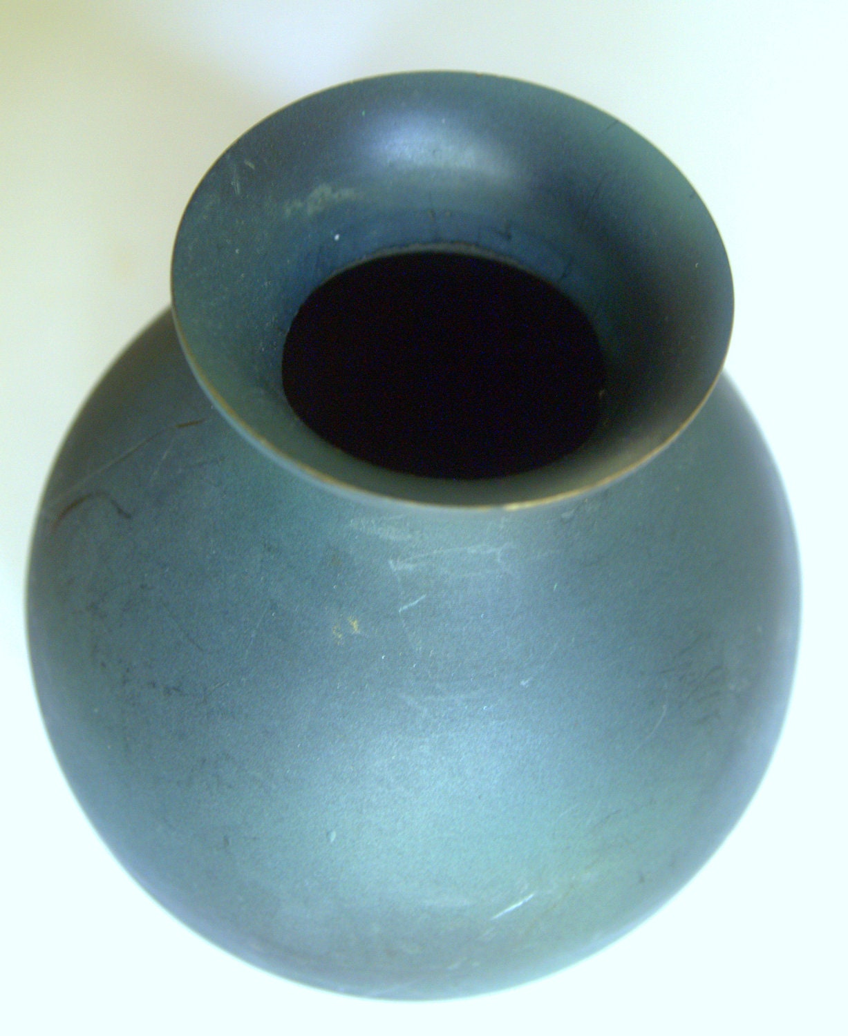 Small Vintage Rustic Style Matte Earthy Green Round Decorative Vase From India