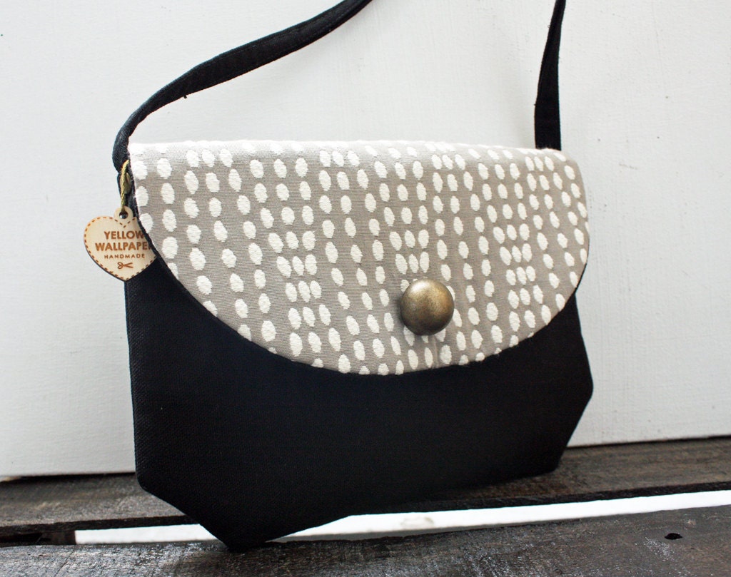 SS Small Crossbody purse- Grey and white polka dot
