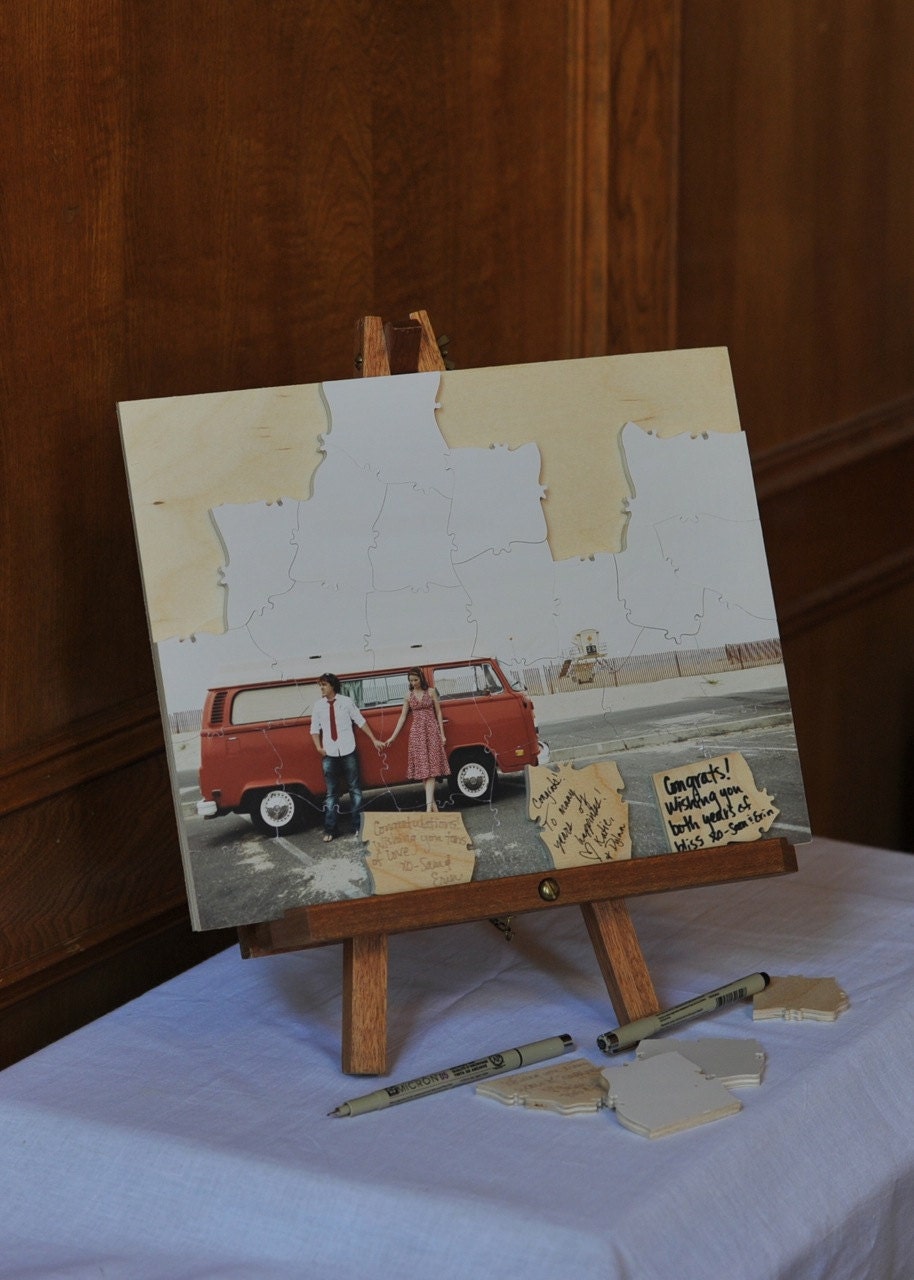 Puzzle Wedding Guest Book, 150 Wood Pieces, Use Your Photo
