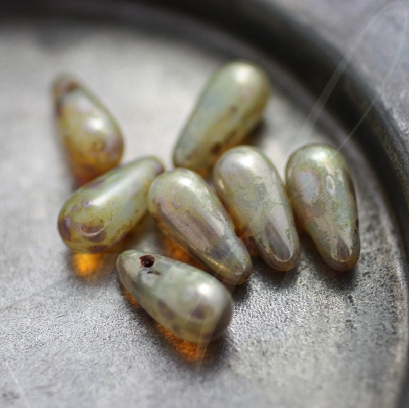 CASHMERE DROPS .. Picasso Czech Glass Drop Beads (2802-10)