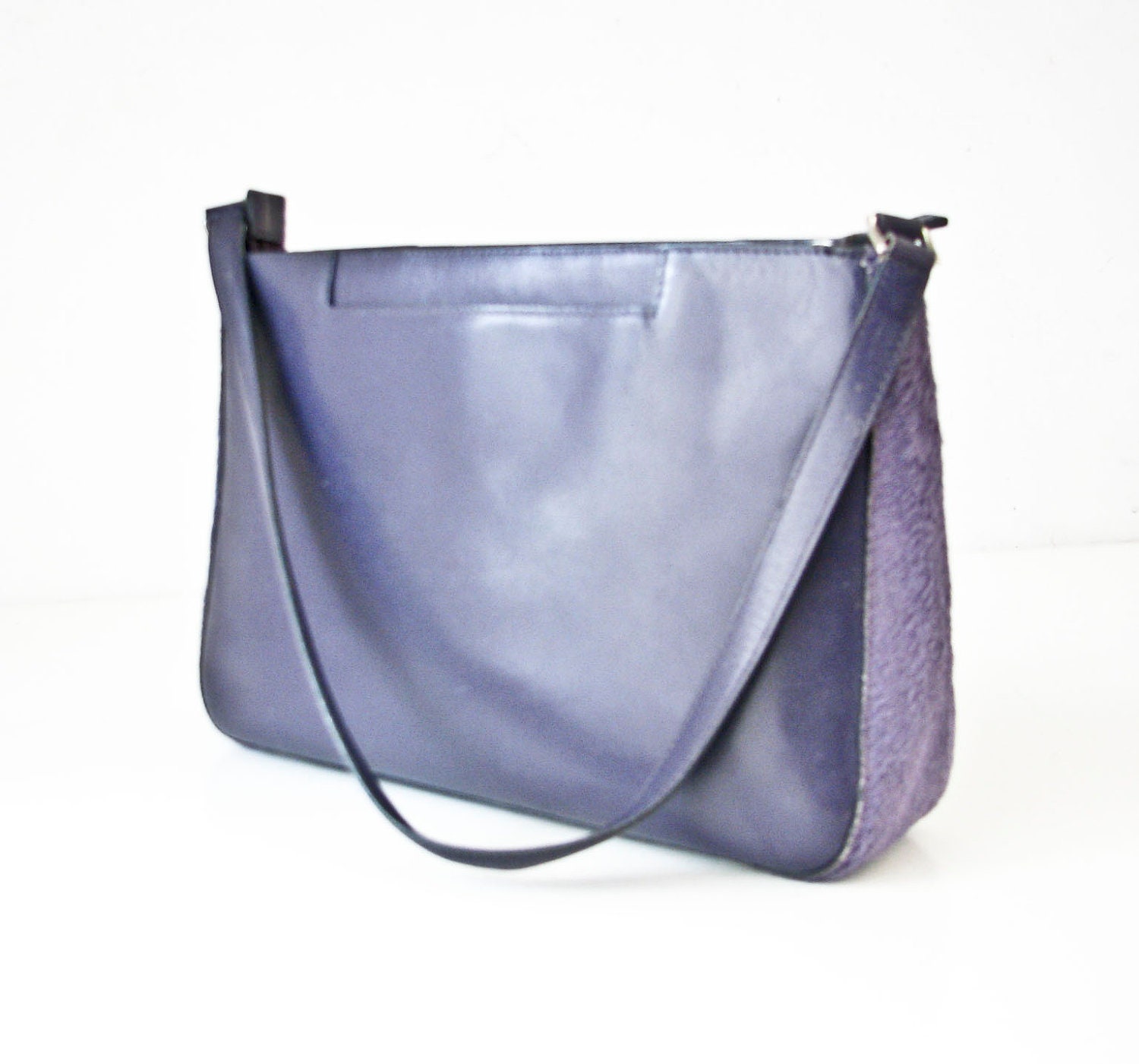 Vintage Purple Leather and Fur Handbag - Adrienne Vittadini