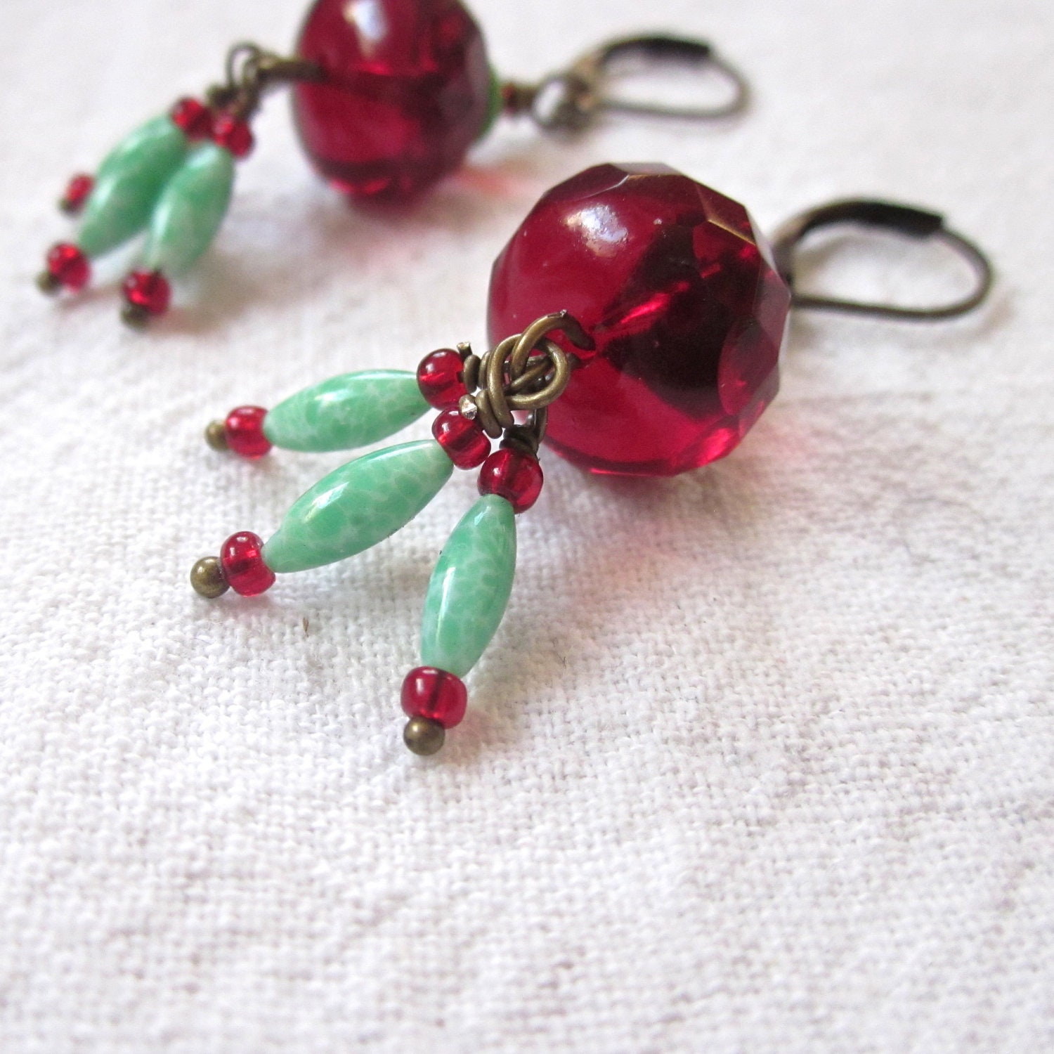 Cherry Red and Turquoise dangle earrings