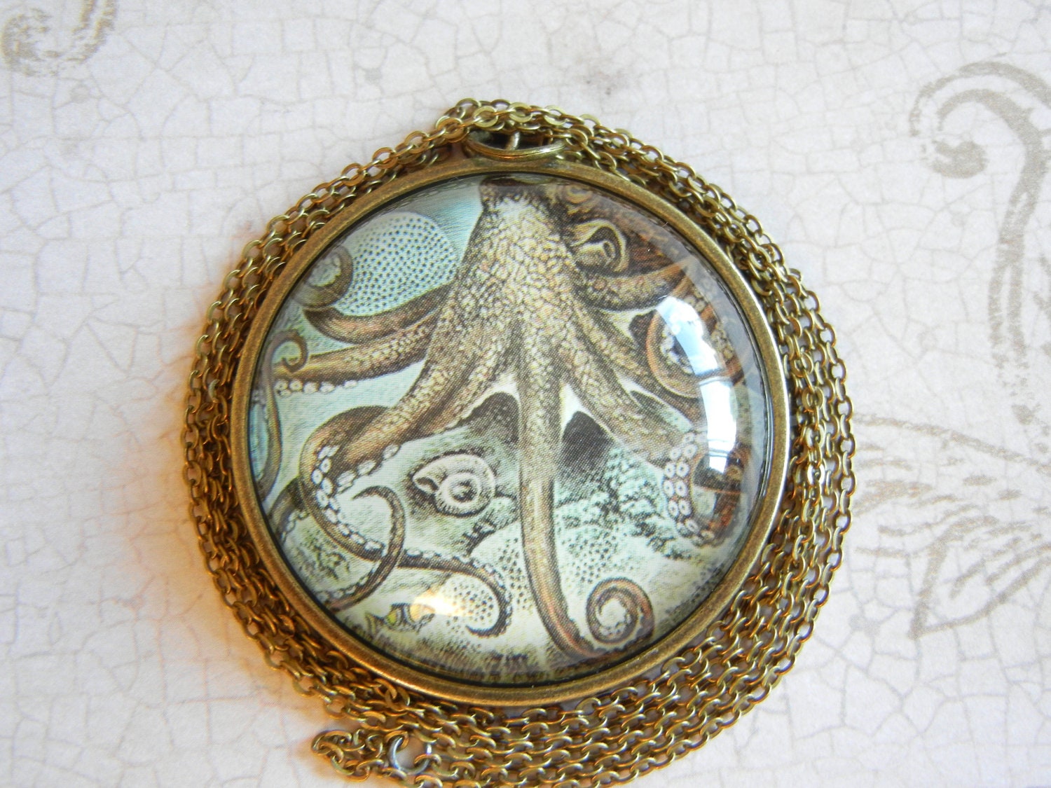Nautical Jewelry, Large Octopus Necklace, Long Brass Necklace, Ocean Leviathan Jewelry