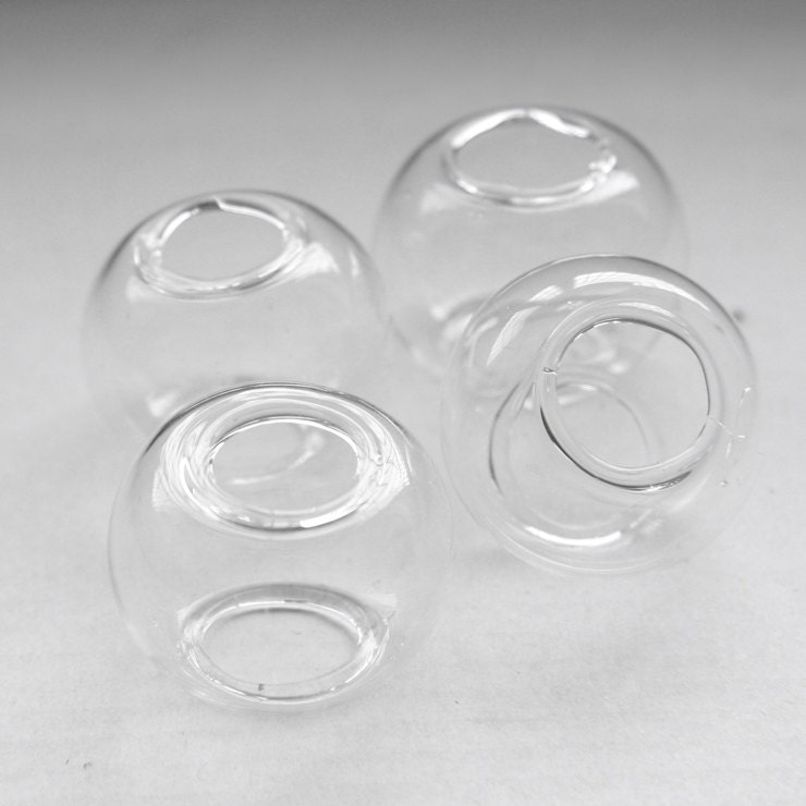 6pcs Hand Blown Hollow Glass Beads-Near Round Clear with Big Hole 20mm