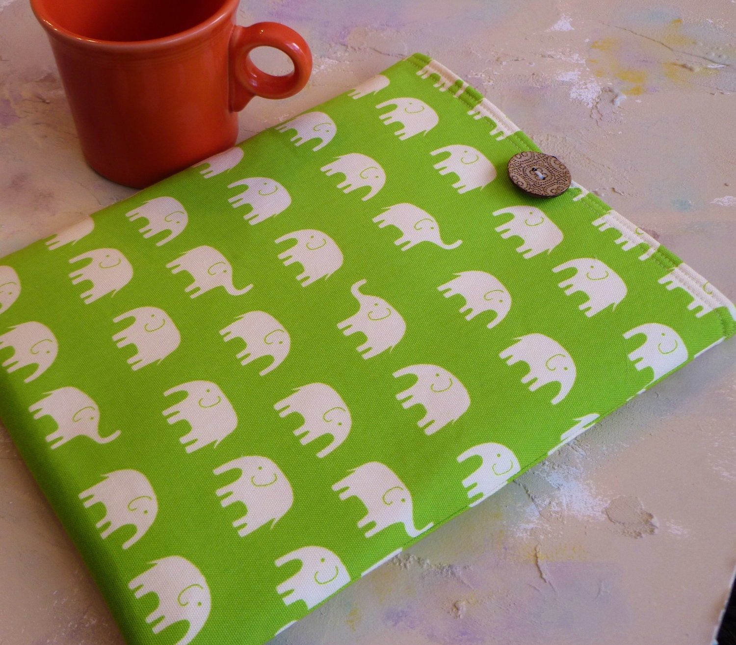 Padded Macbook Case, Macbook Sleeve, Macbook Holder, 13" or 11" laptop computer case  in Green Elephants