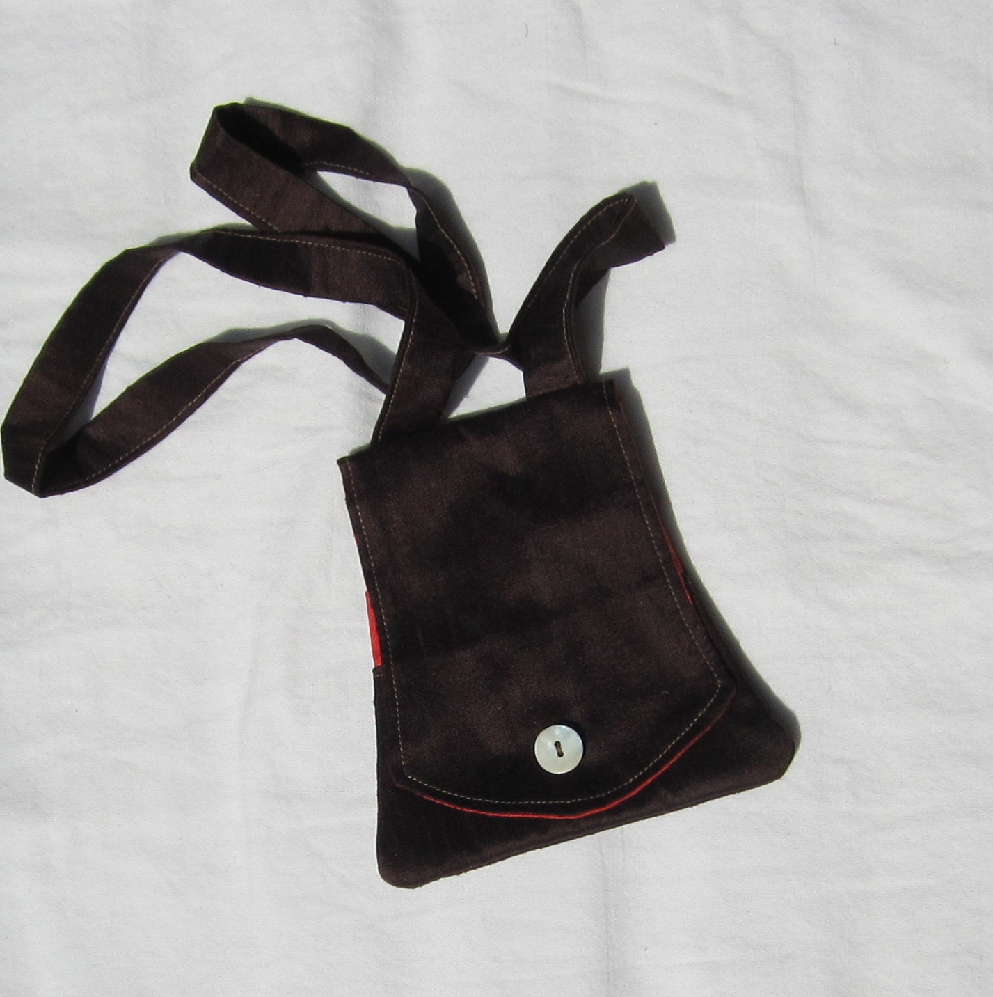Cell phone purse wallet--Brown and orange dupioni silk