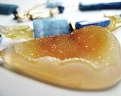 Summer Sunshine ...necklace and earrings, natural druzy qtz, natural citrine, blue quartz, swarovsky crystal