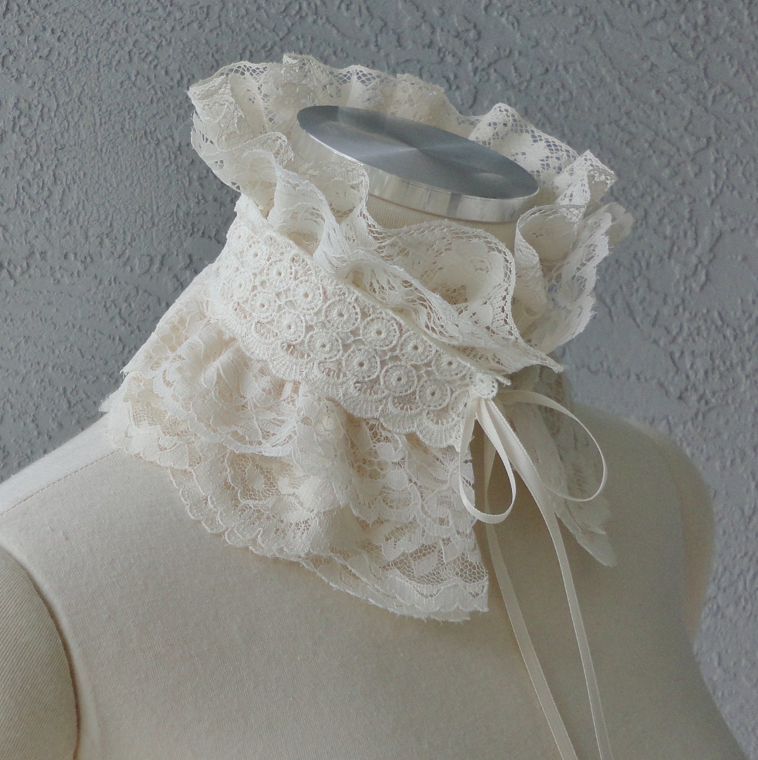 Victorian Inspired Ivory Ruffle Collar Necklace Cowl Statement Piece