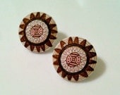 brown sunflower - fabric button earrings