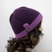 Purple Crochet Hat - Womens Beanie with Button - Ladies Cap