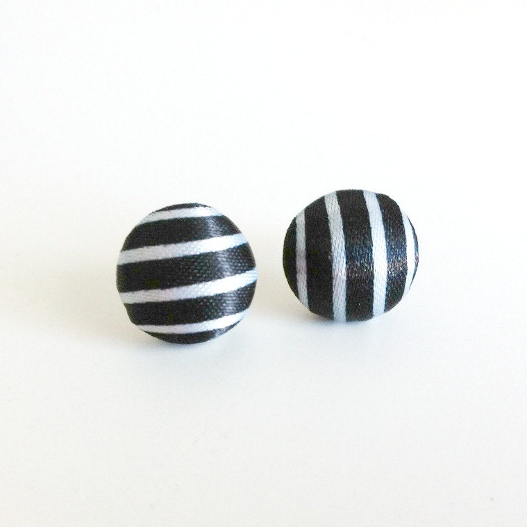 Striped Button Earrings