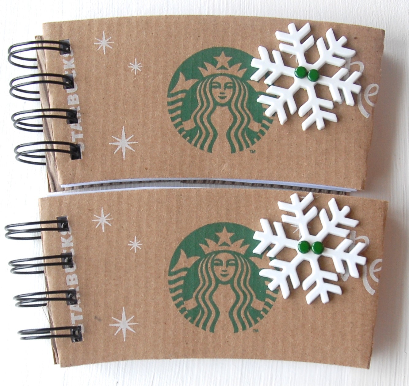 STARBUCKS Christmas Holiday Spiral Notebooks made out of Coffee Sleeves-set of 2