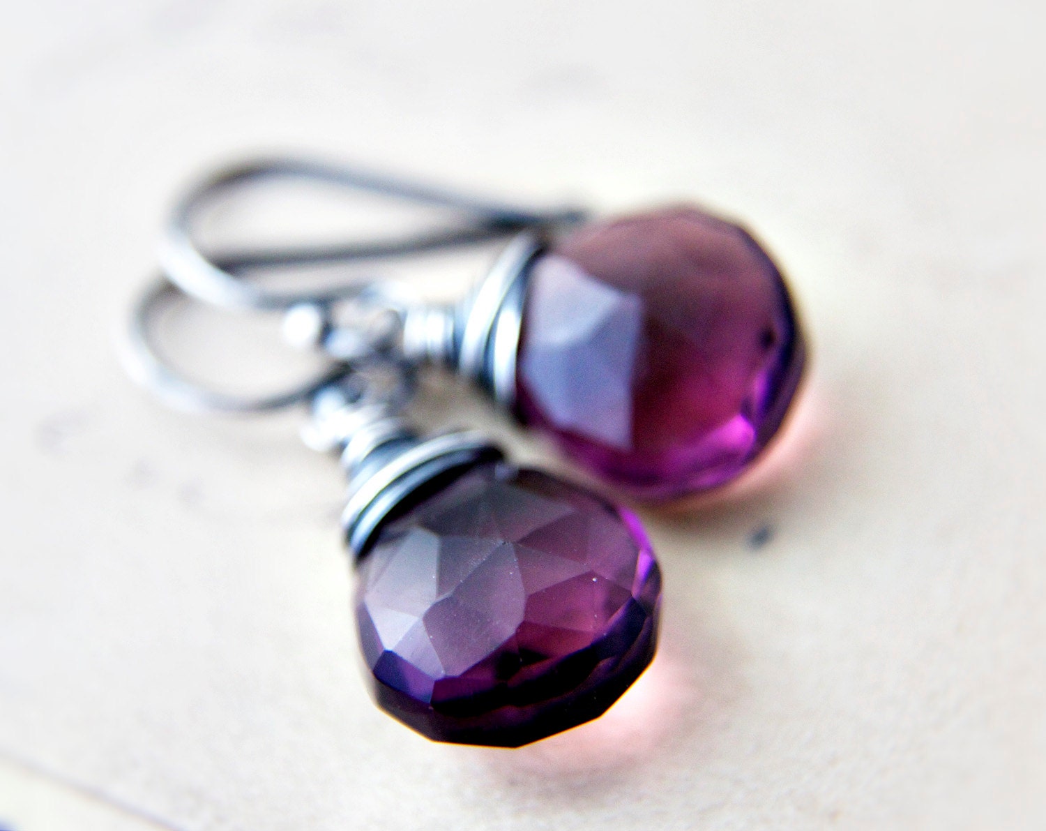 Purple Drop Earrings Hydroquartz Plum Sterling Silver Dangle Drops PoleStar