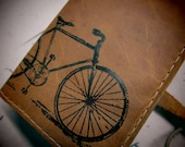 small leather sketchbook journal handprinted for you bicycle