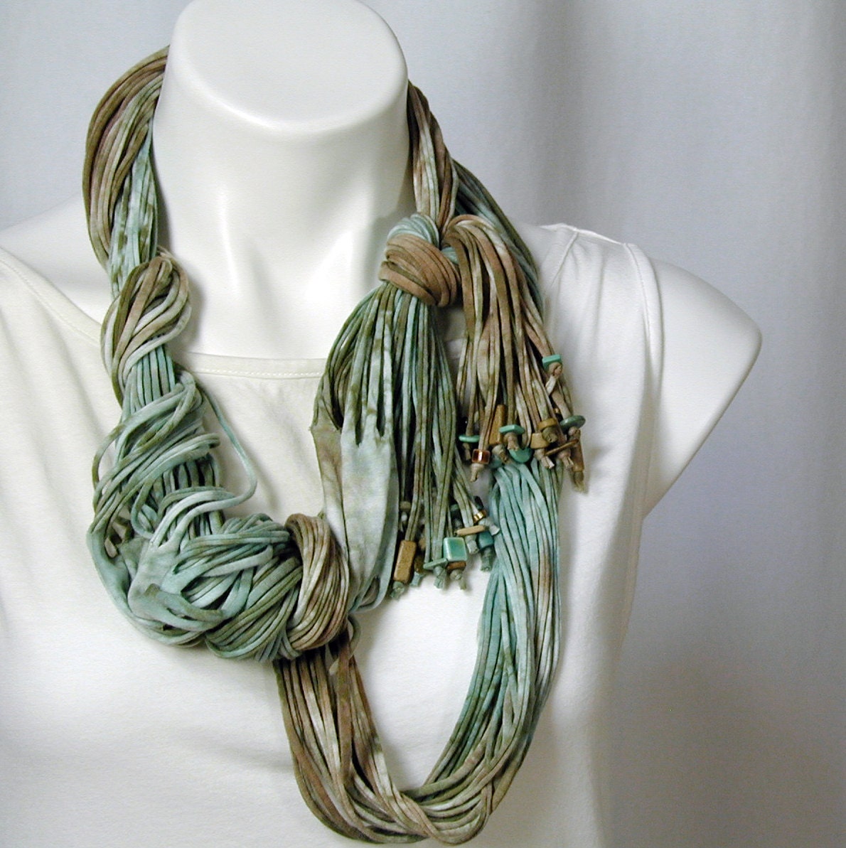 The Soba Scarf in Aqua, Nile Green, and Cafe au Lait