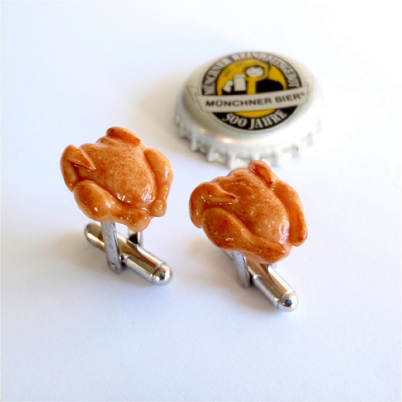 Roast Chicken Cufflinks - I'm not Turkey - Miniature Food Art Jewelry - Schickie Mickie Original 100% Handmade