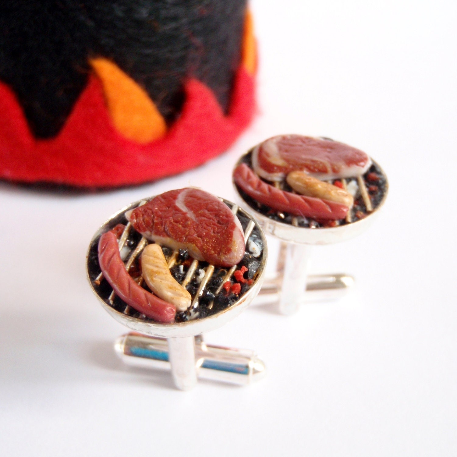 Grill Master Cufflinks - Cufflinks for the Chef - Miniature Food Art Jewelry Collectable - Schickie Mickie Original - 100% Handmade