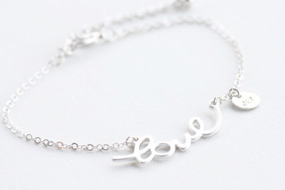 Love. Delicate sterling silver hearts love bracelet simple everyday jewelry perfect gift mother sister bridesmaid custom initial name
