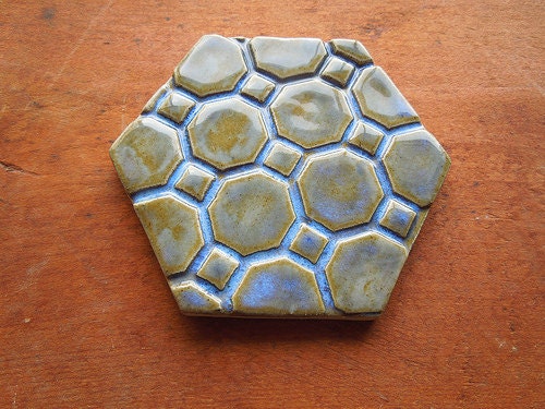 Blue Hexagonal Tiles Coasters Trivets-Set of 2-In Stock Ready to Ship