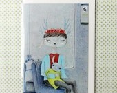 Greeting card - Baby and mum in a tram