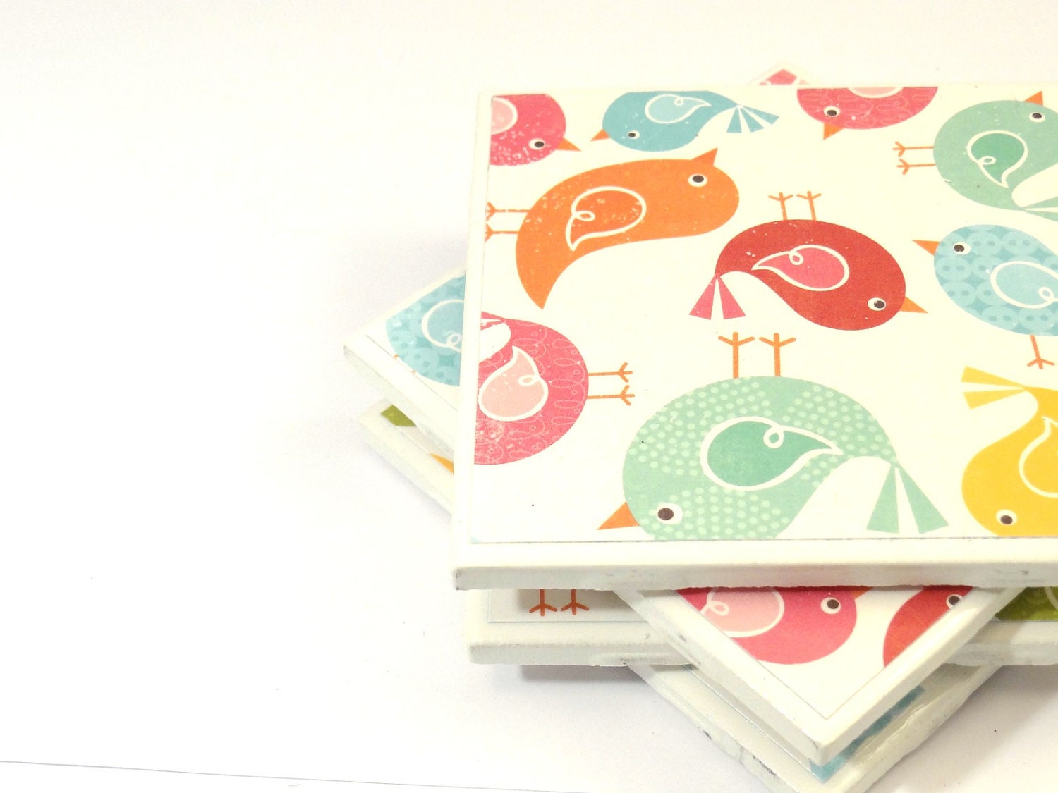 Tile Coasters - Pretty Birds - Set of 4 Ceramic Tile Coasters