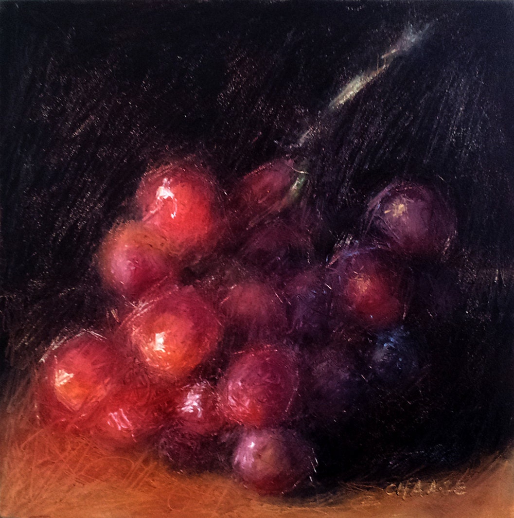 Red Grapes 6 x 6 Original Daily Oil Painting