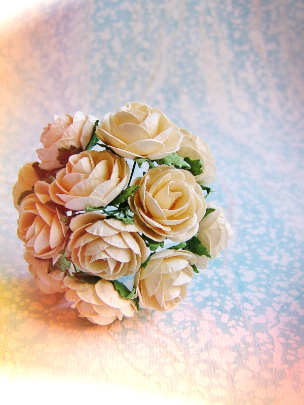 Vanilla Creme Garden Roses Vintage style Millinery Flower Bouquet - for decorating, gift wrapping, weddings, party supply, holiday
