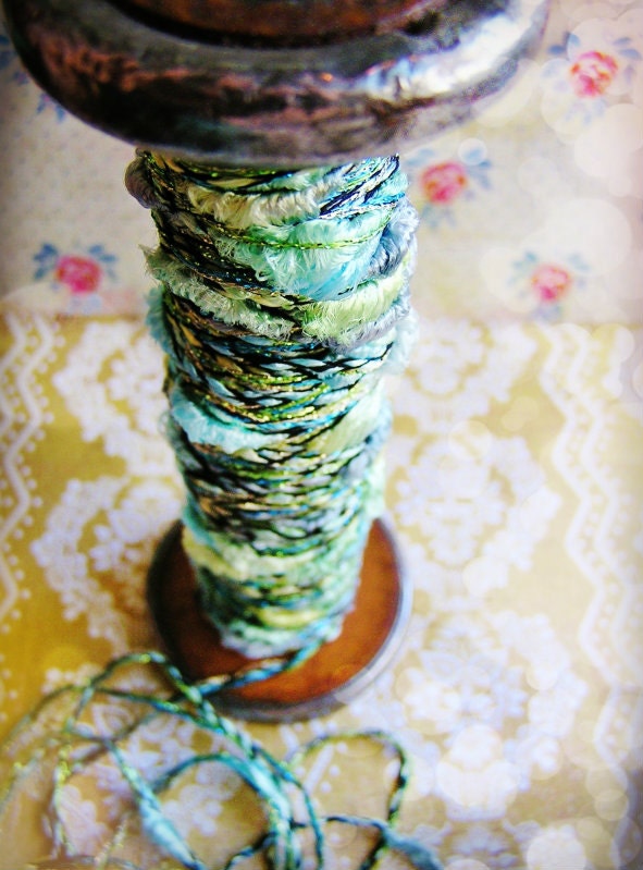 Mint and Aqua Pearl Tinsel Cording striped shimmer pearl ribbon rayon trim - elegant embellishment craft wrap wedding supply - 5 yards