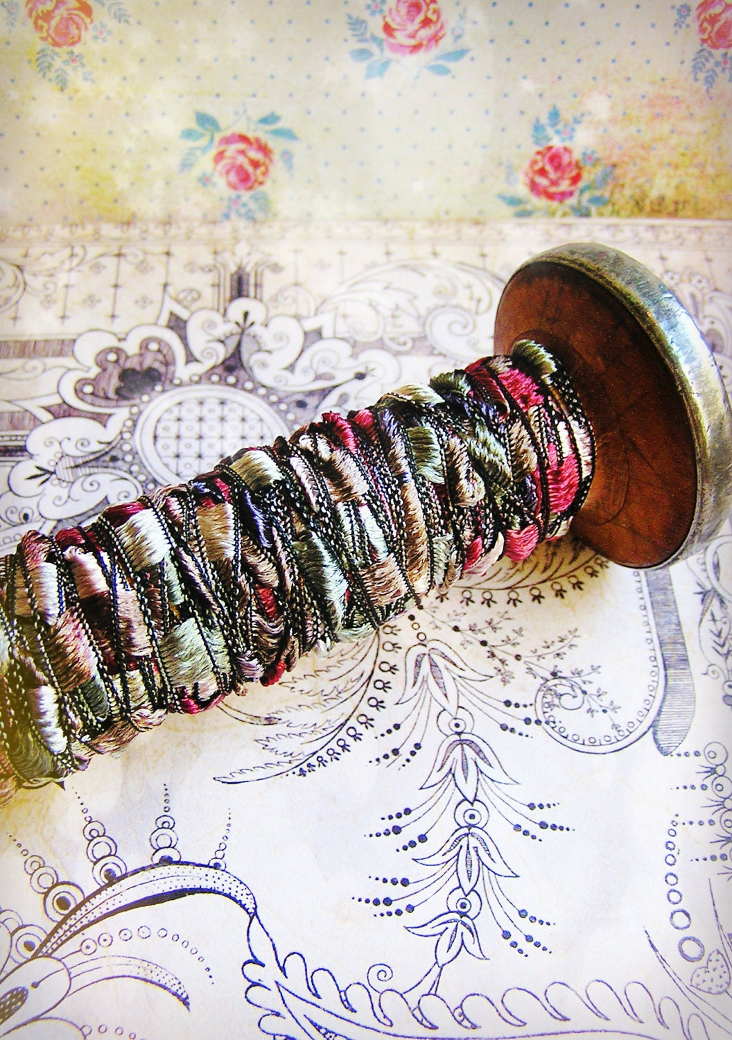 Cranberry and Moss Pearly checked trim red and green ribbon - elegant and silky embellishment craft wrap wedding supply holiday - 5 yards