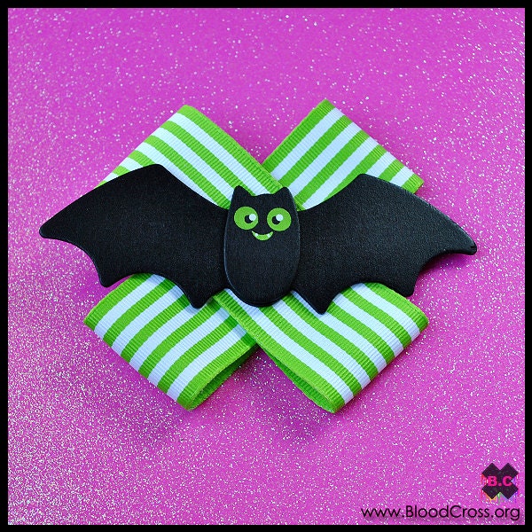 Green and Black Bat Hair Bow