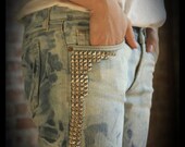 New 30/32 Custom Mens Tie dyed silver Pyramid stud Levis 527 lowrise jeans