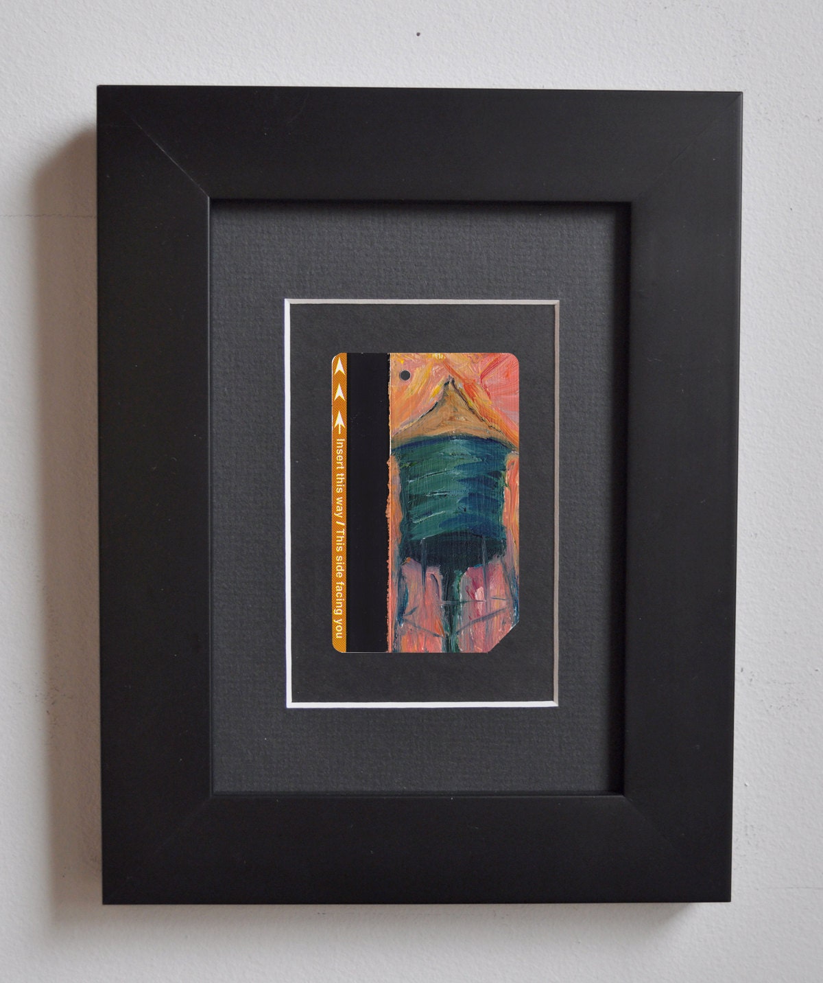 Art Oil Painting New York City  Water Tower on Recycled NYC Subway Card