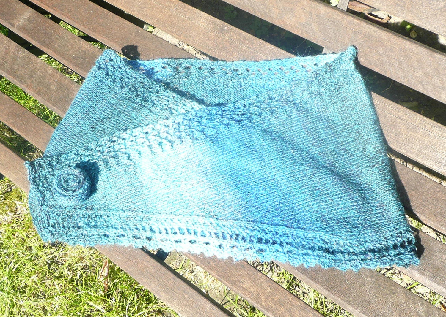 Lace SHAWL Knitting PATTERN - Oleron Shawlette with Rosette INSTANT Download
