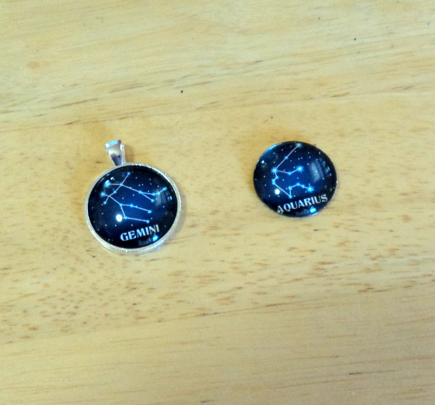 Keychain Purse Dangle Fob Pendant Round Silver Zodiac Constellations You Choose