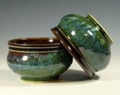 Bowl ceramic cereal, soup dessert, stoneware tableware, glazed in green brown, handmade by hughes pottery