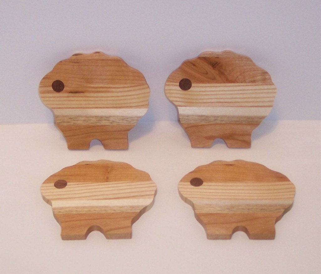 Sheep Wooden Coaster Set  (Set of 4)