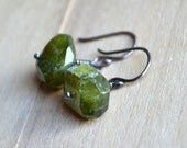 Mossy Green Vesuvianite Earrings Oxidized Sterling Silver Wire Wrapped