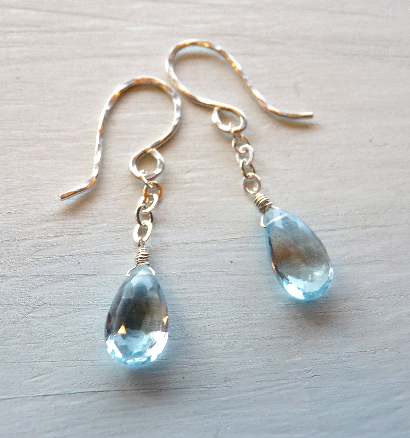 Swiss Blue Topaz Pear Drop Earrings in Sterling Silver