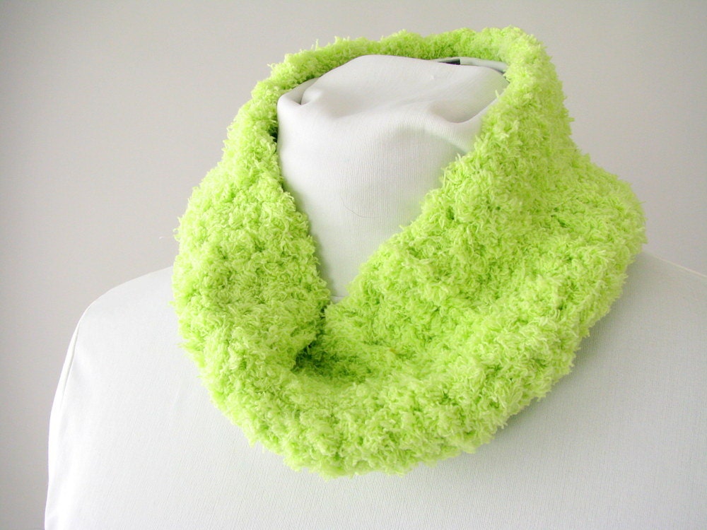 Neon Headband - Lime Green Circle Scarf - Ear Warmers - Crochet Fleece Ear Muffs