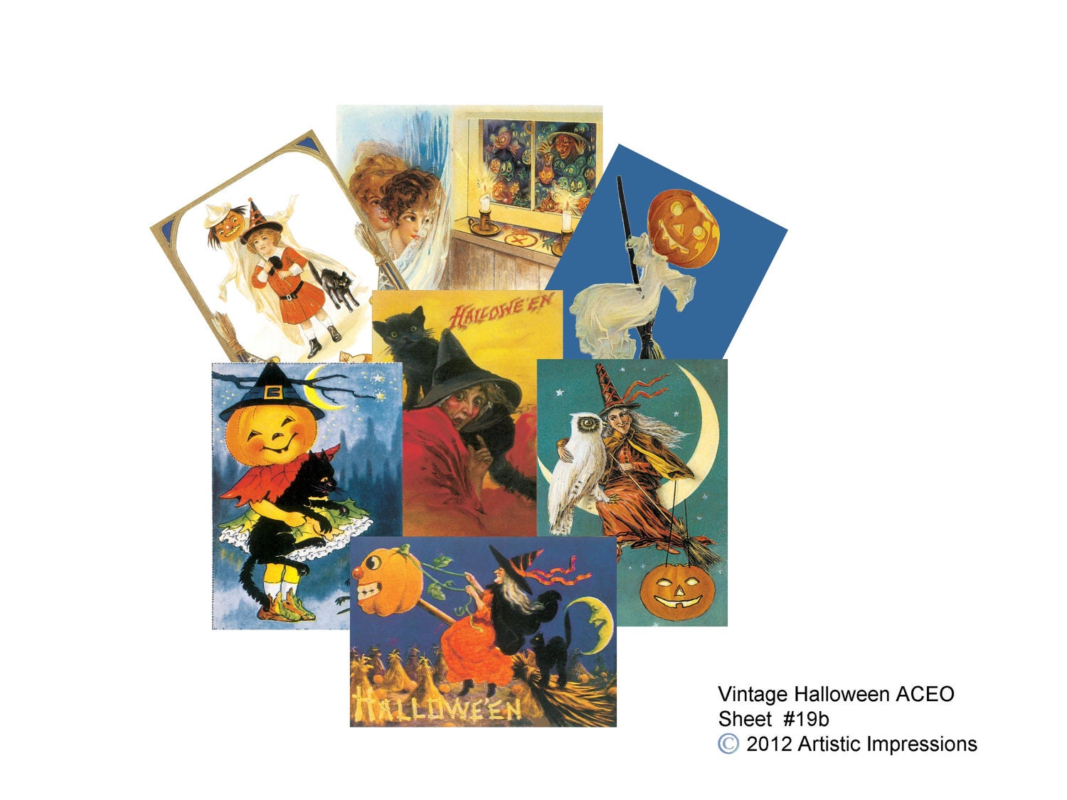 Vintage Halloween Collage Sheet with Lucky 13 ACEO size Images