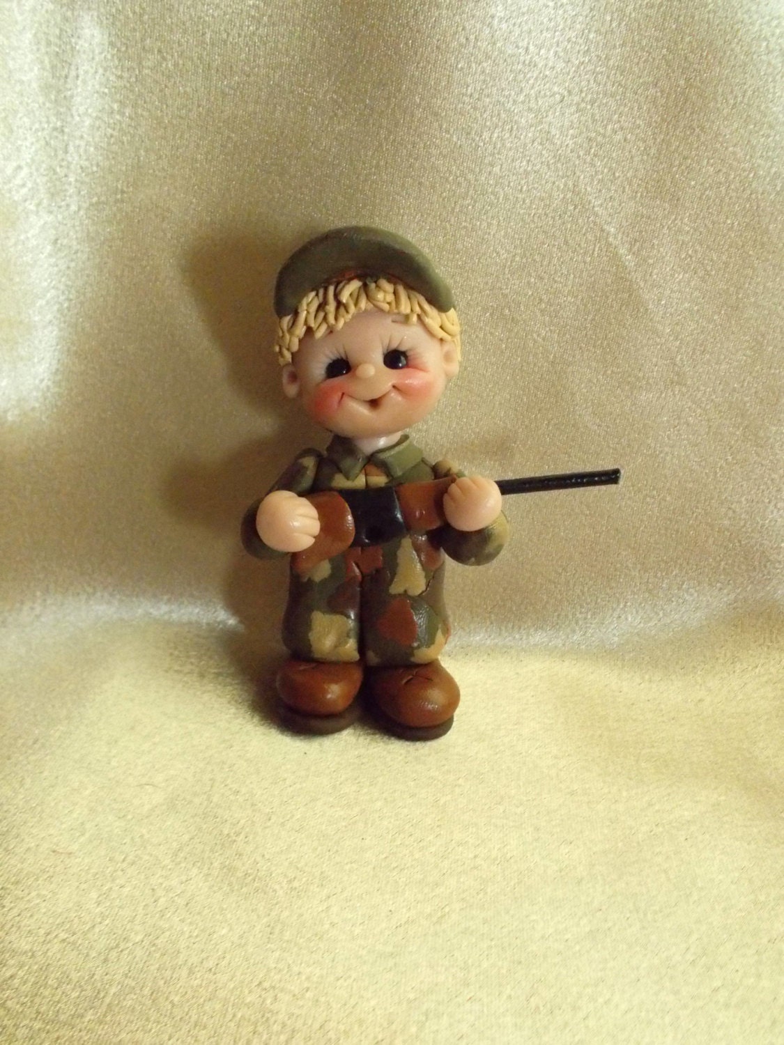 camouflage duck hunter hunting Christmas ornament camo polymer clay personalized gift cake topper