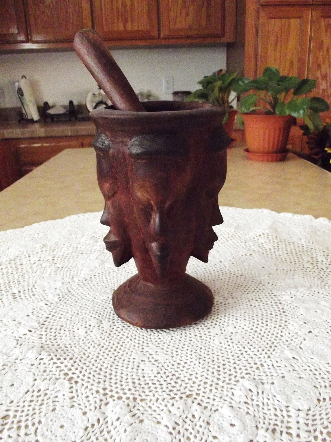 Carved African Art Wooden Mortar And Pestle