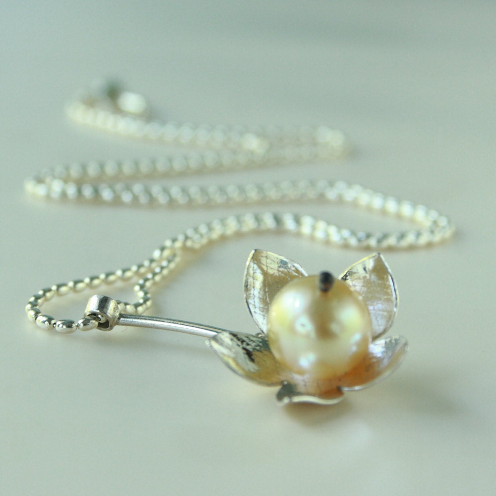 Golden South Sea Pearl Necklace with Sterling Flower