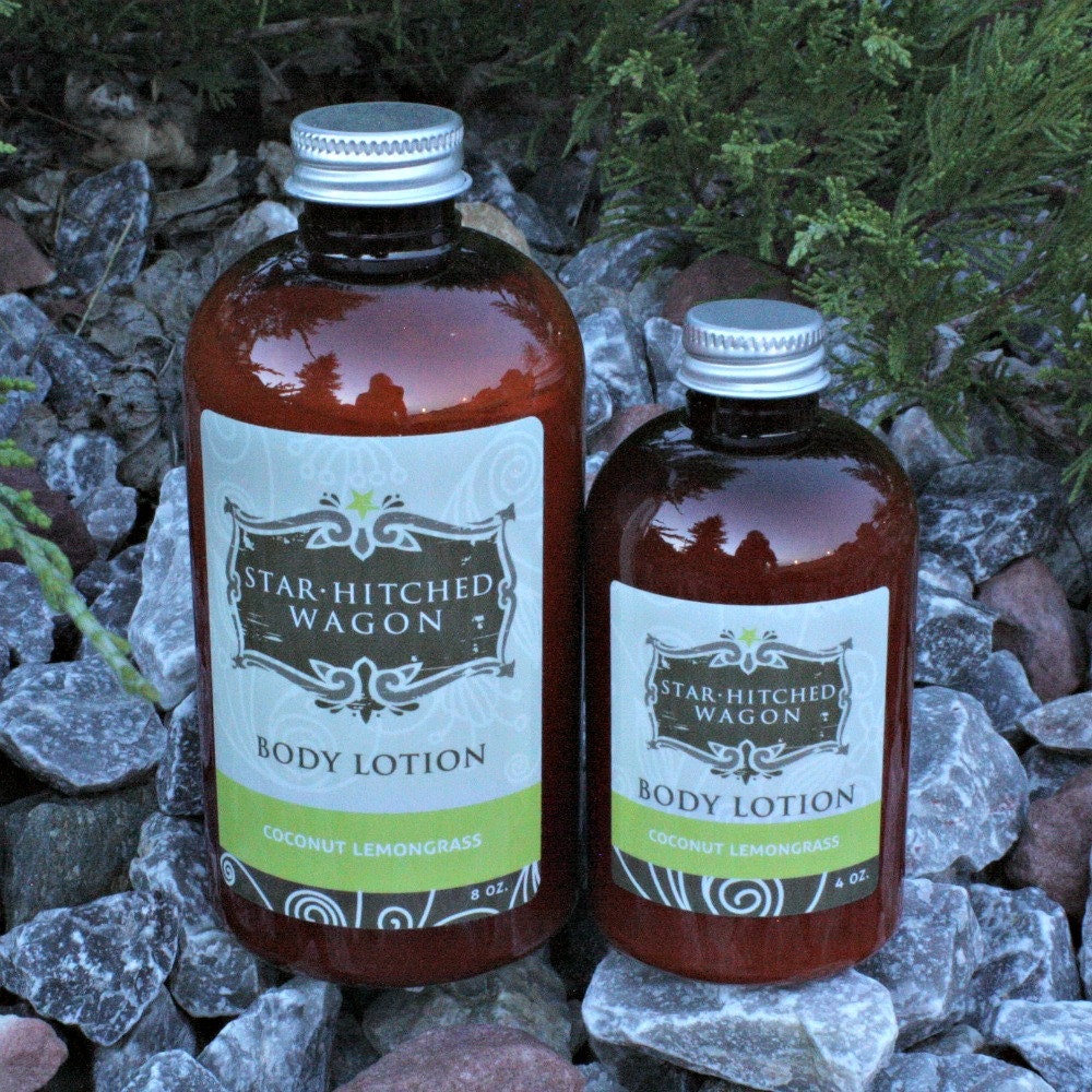 Handmade Coconut Lemongrass Lotion 4 Ounce Apricot Kernal, Macadamia Nut, Jojoba and Hazelnut Oils