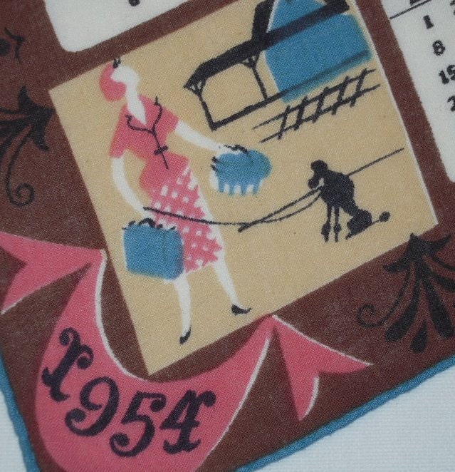 Vintage 1954 Calendar Hanky A Girl and Her Poodle Throughout the Year