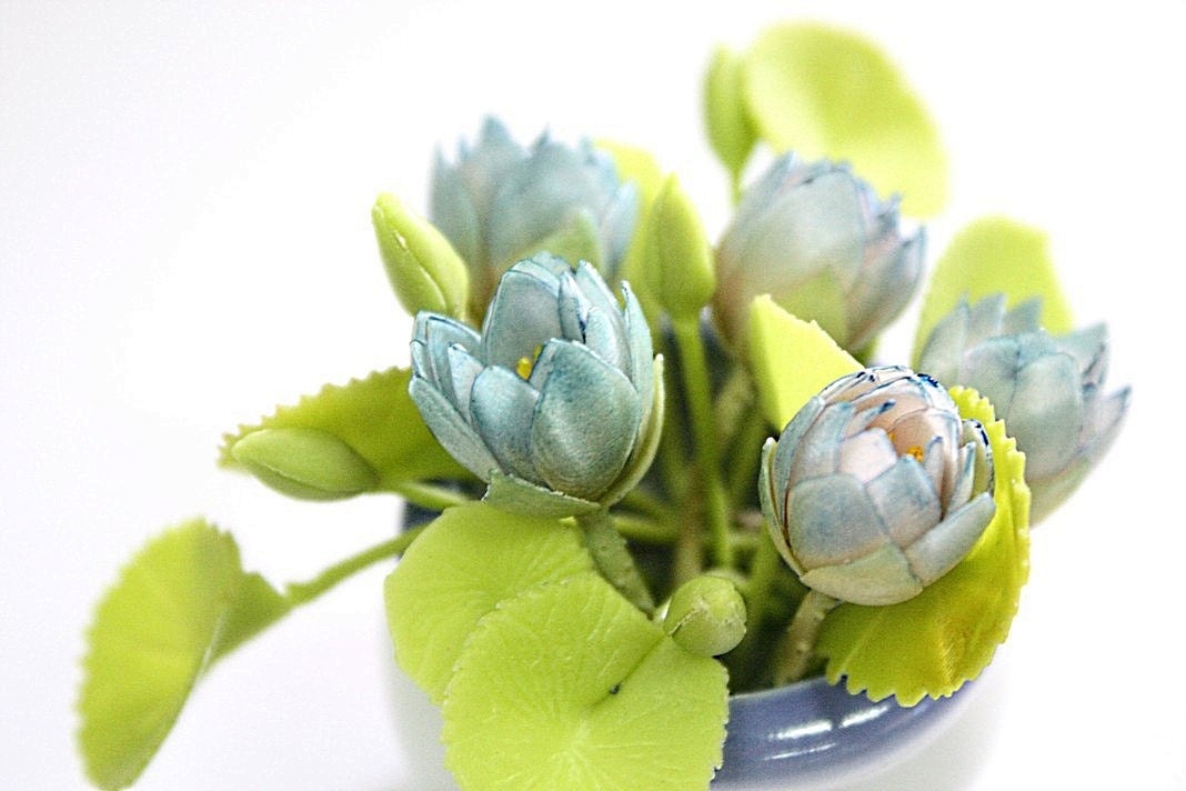 Miniature Polymer Clay Supplies Handmade Lotus and Leaves
