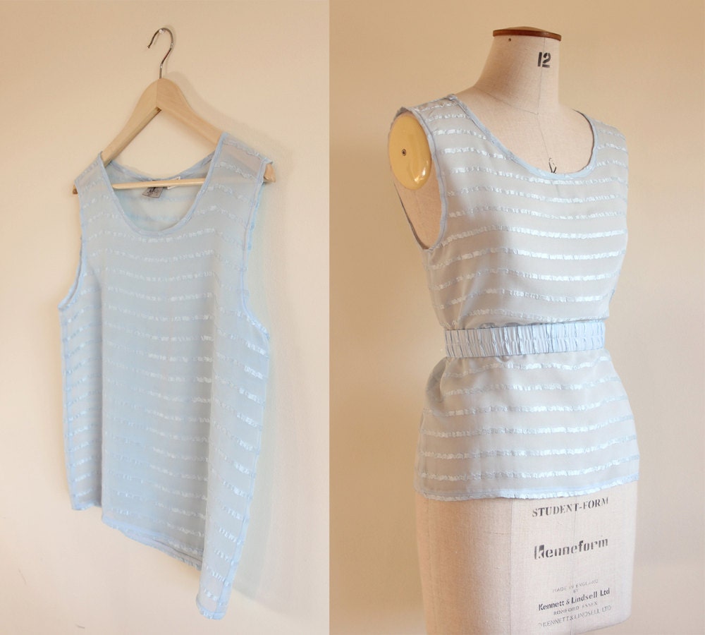 Powder Blue Sheer Ribbon Blouse SALE M