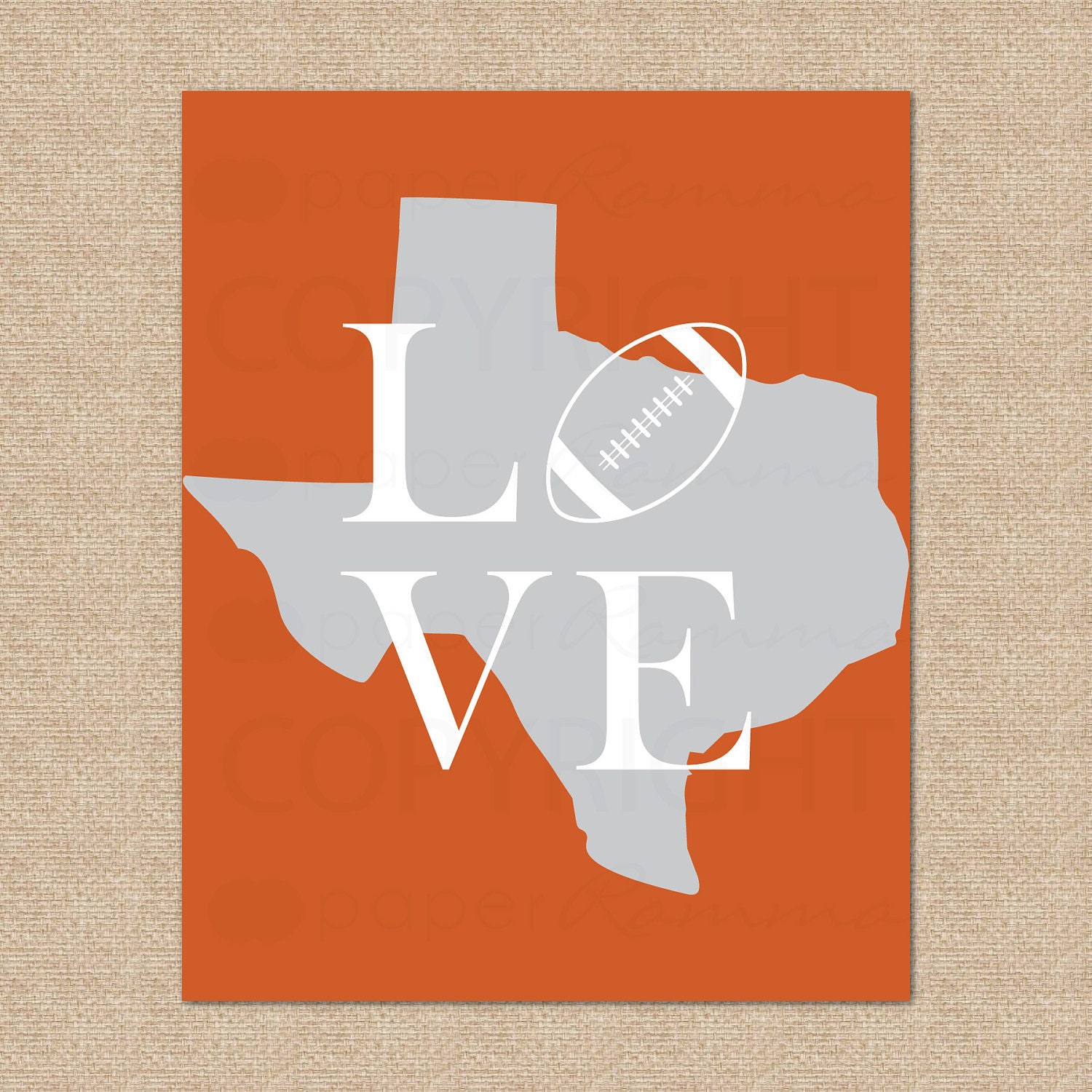 Texas Longhorns Football Print - UT, University of Texas, NCAA - Archival Giclee Art Print - 8 x 10