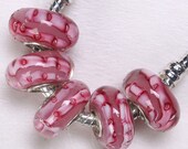 Pink white glass bead fits European bracelets earrings necklaces glass silver core large hole lampwork bead charm