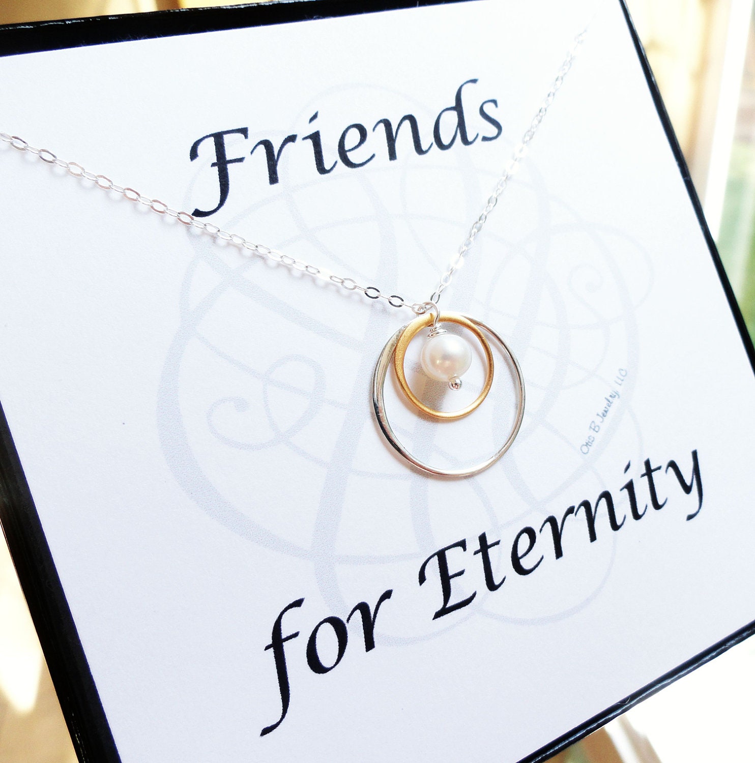 Friendship necklace and message card boxed gift set, bridesmaid gifts, eternity necklace with freshwater pearl